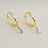 14K Solid Gold 3mm Round CZ Drop Earrings