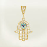 14K Solid Gold Cubic Zirconia Hamsa Pendants