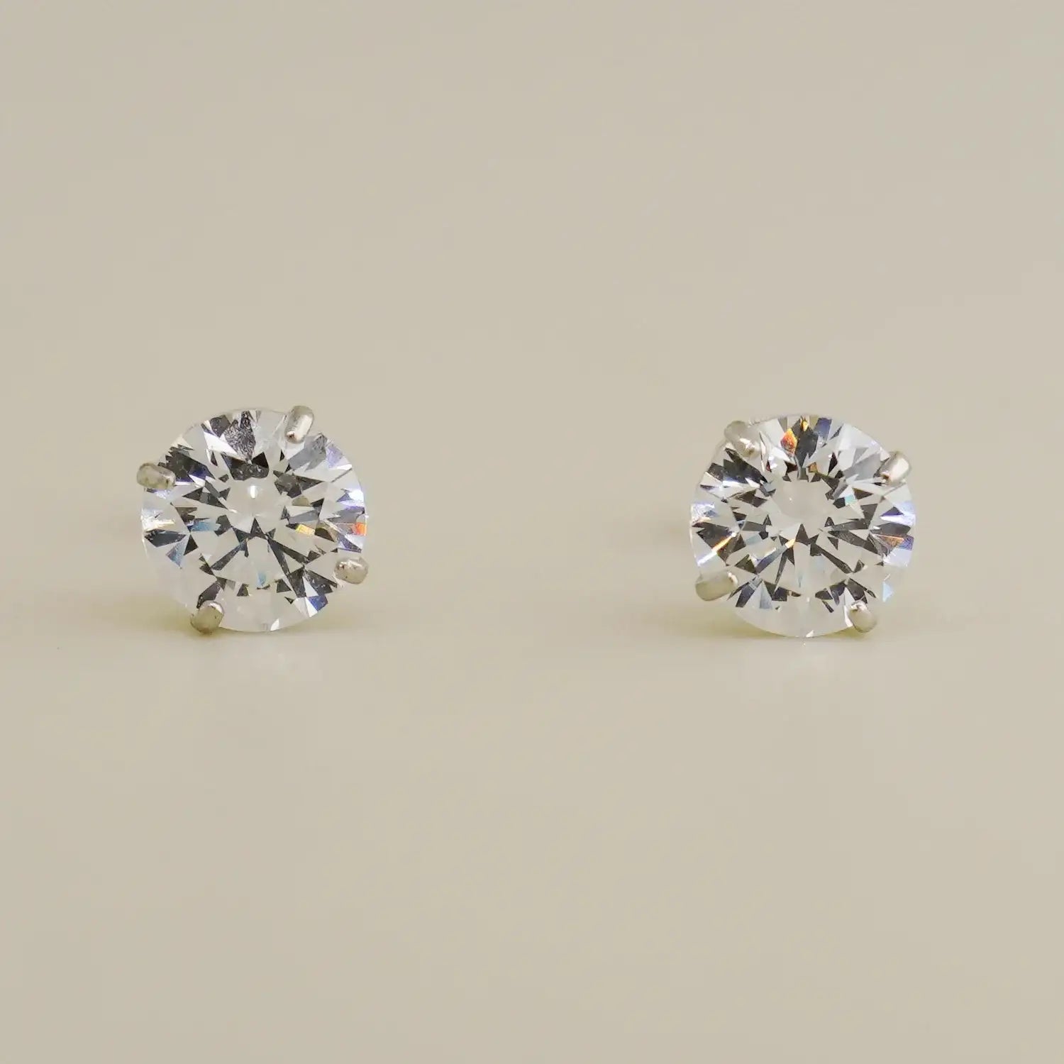 14K Solid Gold CZ Round Stud Earrings – Anygolds