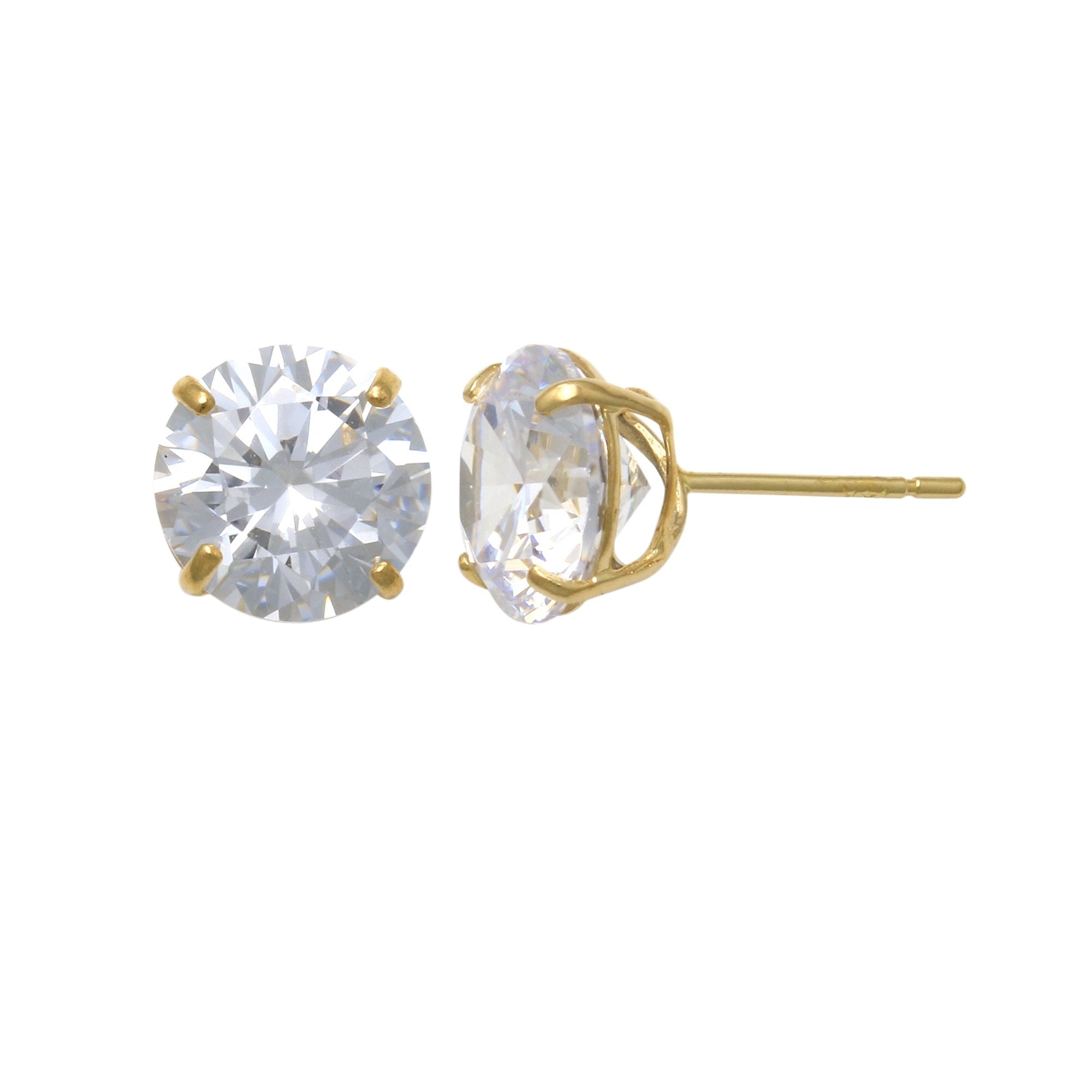 Simple Yellow Gold Round Basic CZ Stud Earrings