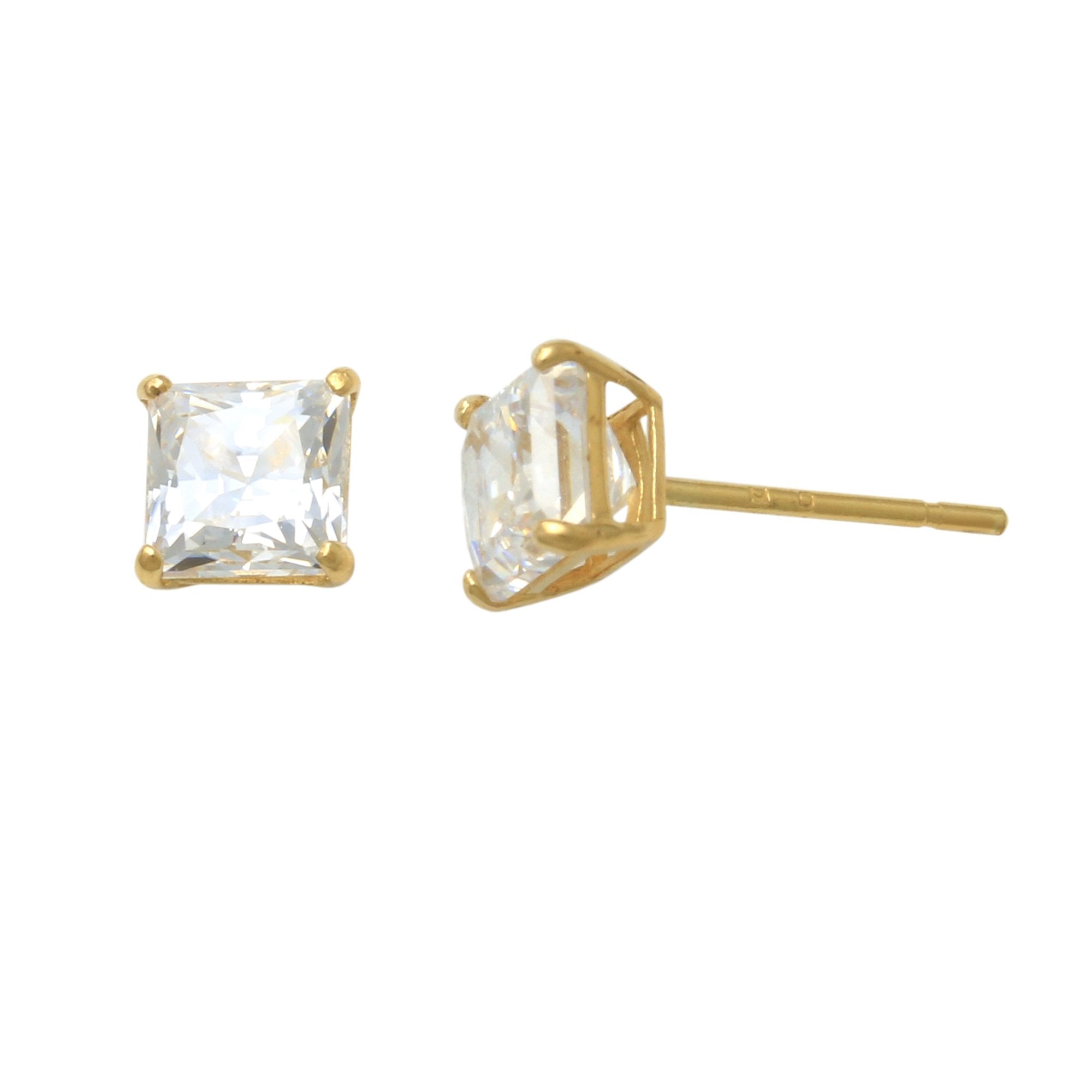 Buy Yellow Gold Square Basic CZ Stud Earrings