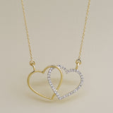 14K Solid Gold 0.10ctw Diamond Double Heart Necklace