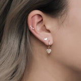 14K Solid Gold Heart Drop Huggie Hoop Earrings - Anygolds 