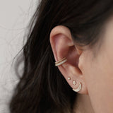 14K Solid Gold Diamond Crescent Luna Stud Earrings